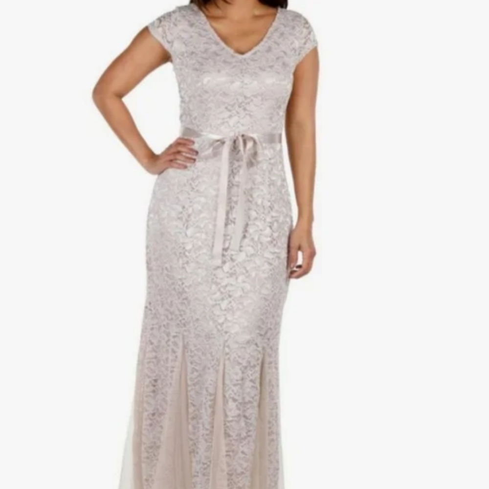 Candalite Women's 1X Champagne Beige lace Maxi Dress Mother Of Bride Bridesmaid